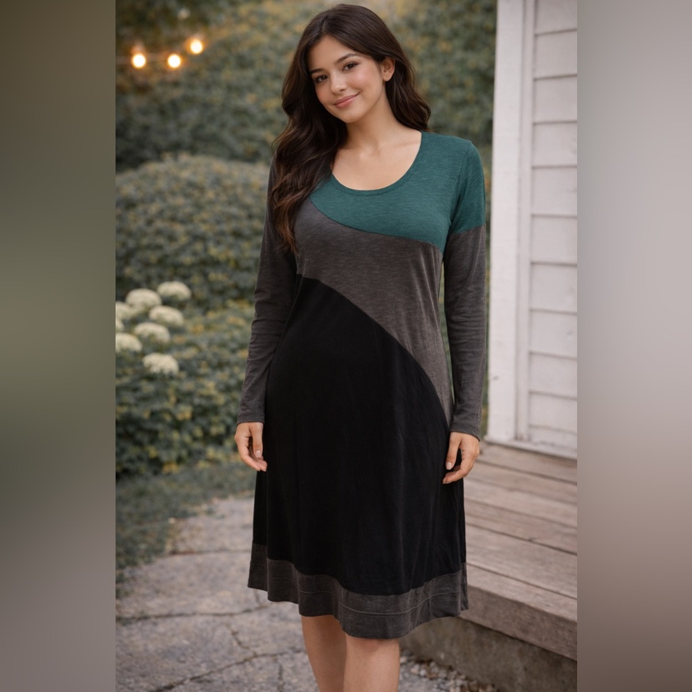 Horny Toad Dress Green/Black/Gray Organic Cotton Long Sleeve Pullover SZ XL NWT